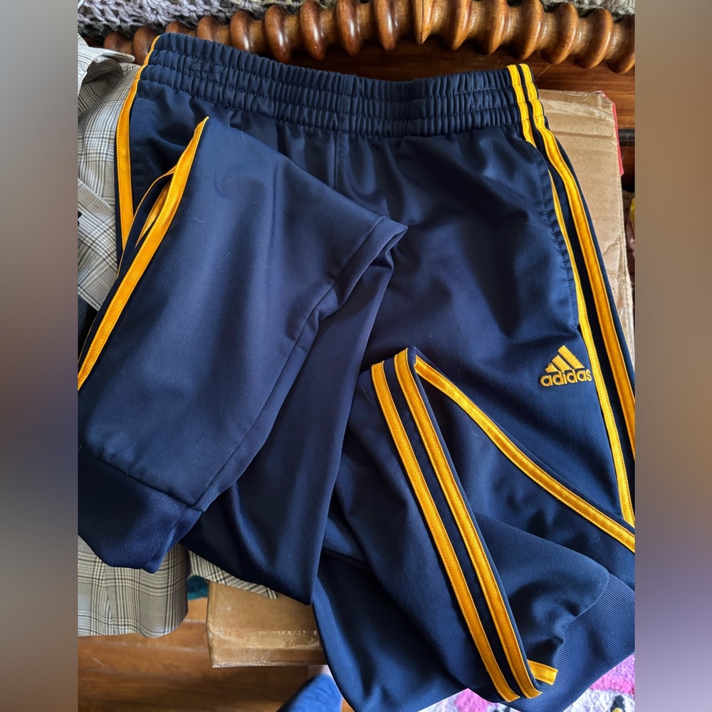 Adidas Kids Dark Blue Joggers with Gold Stripes Large